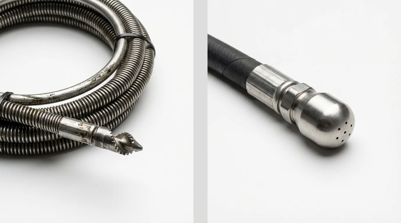 Drain snake cable and hydro jetting nozzle used for drain cleaning in Troy, NY