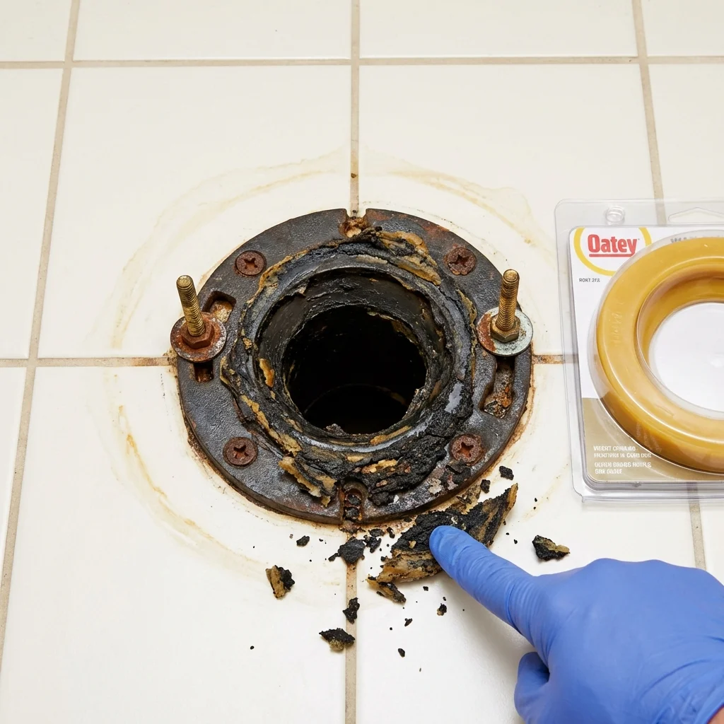 Failed wax ring showing water seepage at the base of a toilet in a Troy, NY home